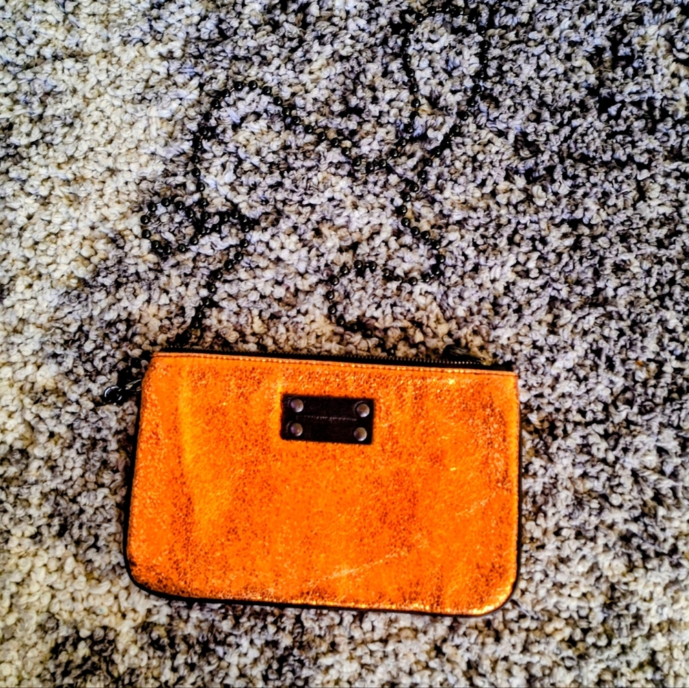 Metallic Orange Crossbody Chain Strap Clutch